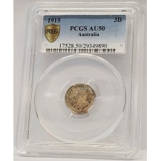 AUSTRALIA 1915 . THREEPENCE PGCS AU50 AUSTRALIA 1915 . THREEPENCE PGCS AU50